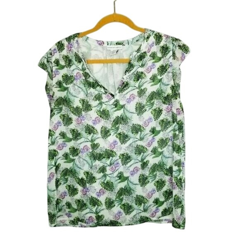 Cupcake and Cashmere Summer Top Flutter Sleeve Monstera‎ Plants Floral L Flowy